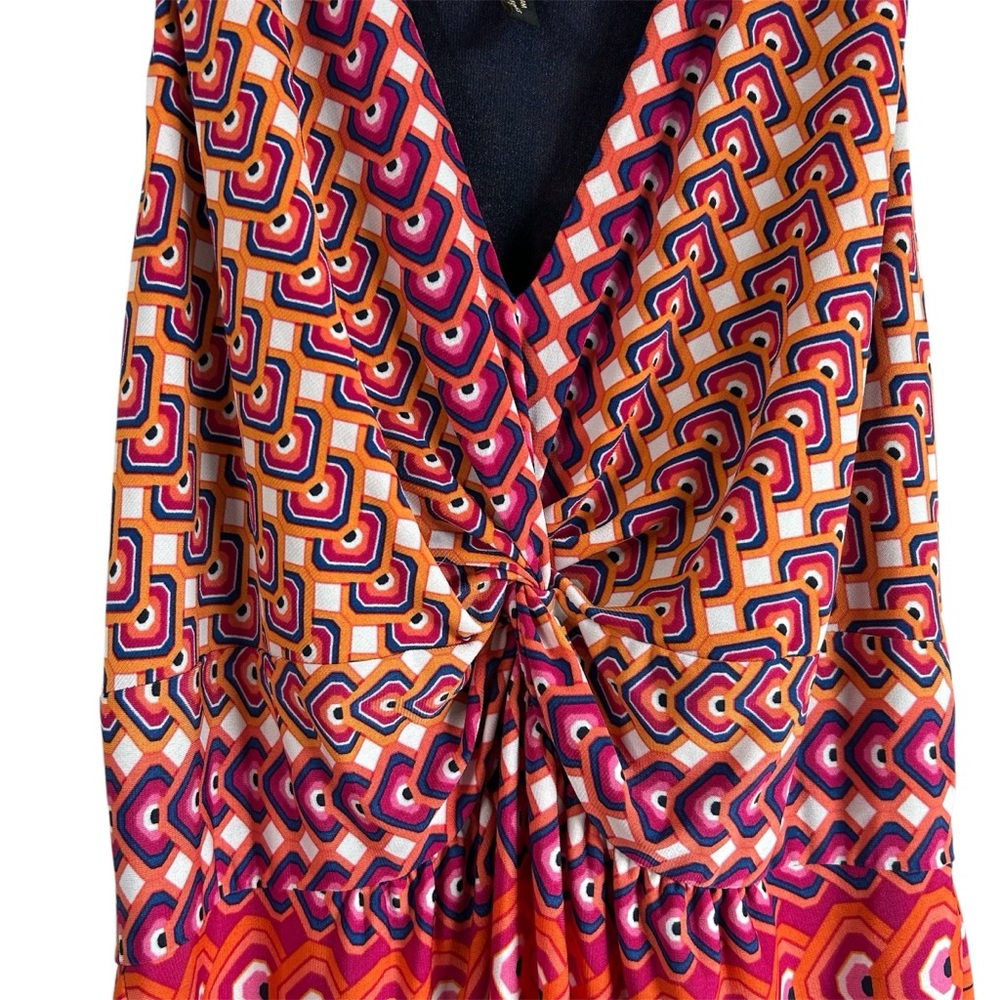 laundry by Shelli Segal Pop Orange Multi Sleeveless Halter Dress Lined Size 10 - Picture 3 of 10